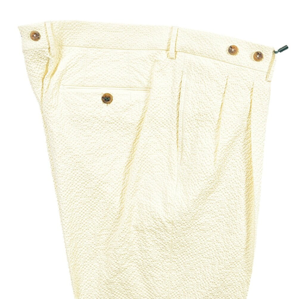 SUMMER SALE｜BERWICH “BARBER LONG” ストレッチコットン シアサッカー ツータックパンツ イエロー(chalk) 54 | GUARDAROBA MILANO OFFICIAL STORE