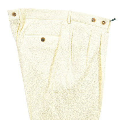 SUMMER SALE｜BERWICH “BARBER LONG” ストレッチコットン シアサッカー ツータックパンツ イエロー(chalk) 54 | GUARDAROBA MILANO OFFICIAL STORE