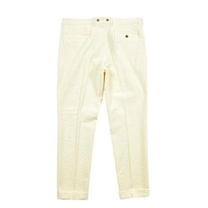 SUMMER SALE｜BERWICH “BARBER LONG” ストレッチコットン シアサッカー ツータックパンツ イエロー(chalk) 54 | GUARDAROBA MILANO OFFICIAL STORE