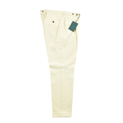 SUMMER SALE｜BERWICH “BARBER LONG” ストレッチコットン シアサッカー ツータックパンツ イエロー(chalk) 54 | GUARDAROBA MILANO OFFICIAL STORE