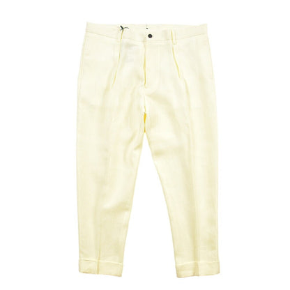 SUMMER SALE｜BERWICH “CHIAIA” リネン100% ワンタックスラックス イエロー(oyster) 54 | GUARDAROBA MILANO OFFICIAL STORE