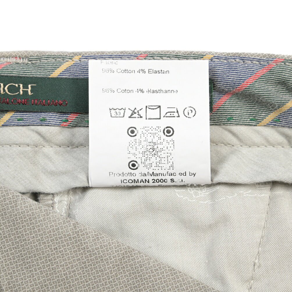 SUMMER SALE｜BERWICH “MORELLO 1P-GD” ストレッチコットン ワンタックチノパンツ グレー(conza701) 48 | GUARDAROBA MILANO OFFICIAL STORE