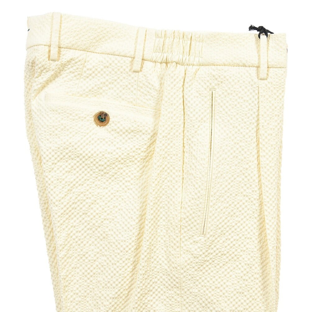 SUMMER SALE｜BERWICH “RETRO ELAX” シアサッカー ワンタックパンツ イエロー(chalk) 44 | GUARDAROBA MILANO OFFICIAL STORE