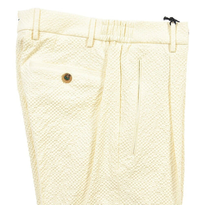 SUMMER SALE｜BERWICH “RETRO ELAX” シアサッカー ワンタックパンツ イエロー(chalk) 44 | GUARDAROBA MILANO OFFICIAL STORE