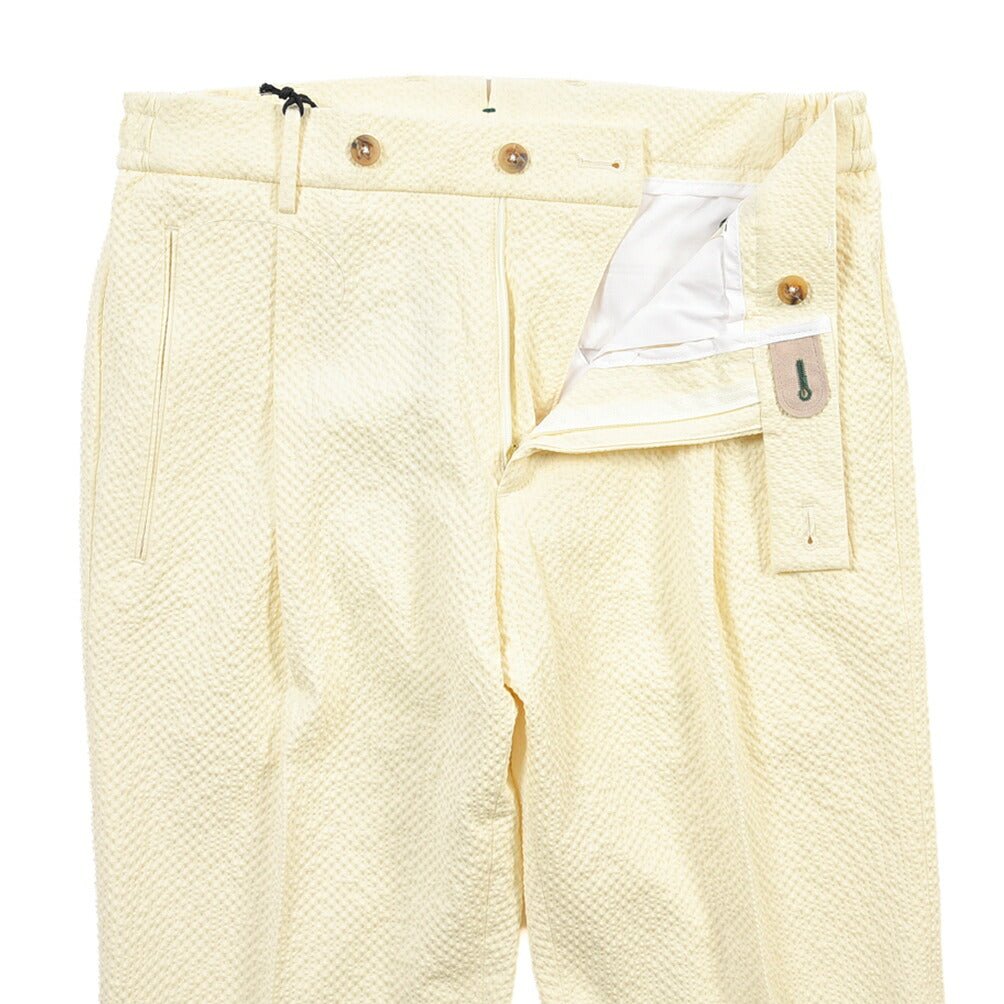 SUMMER SALE｜BERWICH “RETRO ELAX” シアサッカー ワンタックパンツ イエロー(chalk) 44 | GUARDAROBA MILANO OFFICIAL STORE