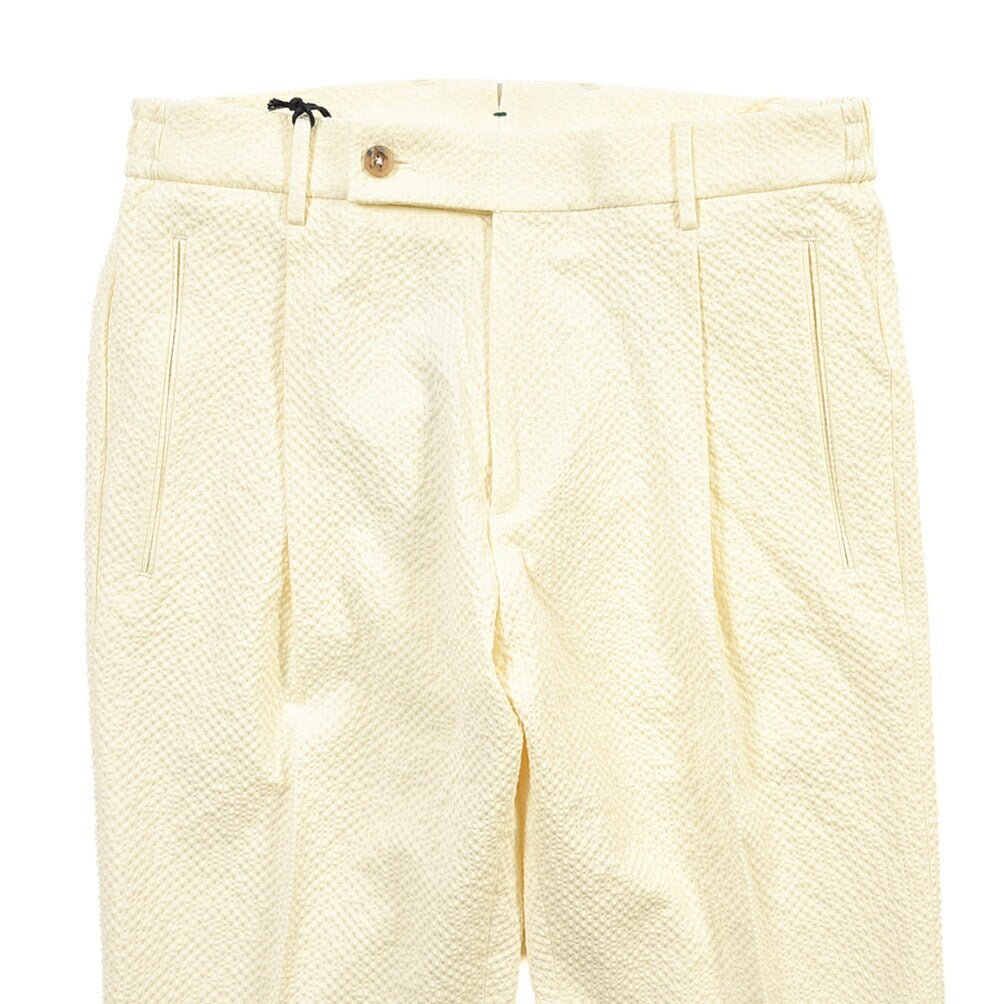 SUMMER SALE｜BERWICH “RETRO ELAX” シアサッカー ワンタックパンツ イエロー(chalk) 44 | GUARDAROBA MILANO OFFICIAL STORE