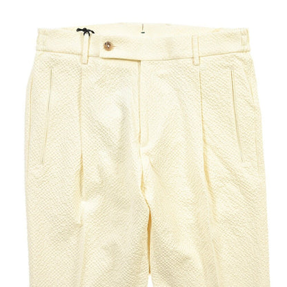 SUMMER SALE｜BERWICH “RETRO ELAX” シアサッカー ワンタックパンツ イエロー(chalk) 44 | GUARDAROBA MILANO OFFICIAL STORE