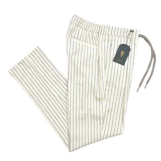 SUMMER SALE｜BERWICH “SPIAGGIA 1P” リネン混 ドローコード付きワンタックスラックス ホワイト(white) 50 | GUARDAROBA MILANO OFFICIAL STORE