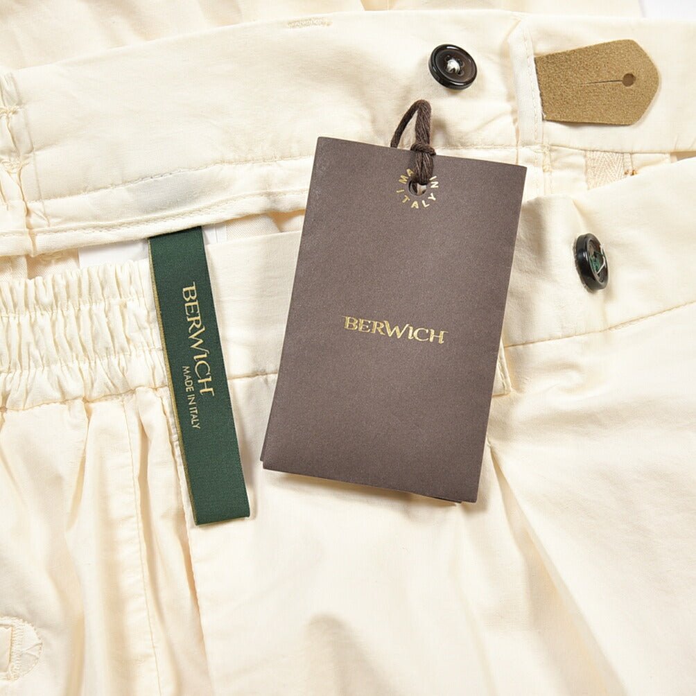 SUMMER SALE｜BERWICH “XRETRO-GD” リヨセル混コットン ワンタックパンツ オフホワイト(ecru275) 50 | GUARDAROBA MILANO OFFICIAL STORE
