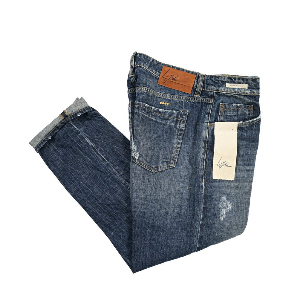 SUMMER SALE｜YCHAI “ROBUSTO” コットン100%デニム テーパードジーンズ / ダメージ加工 / TAPERED FIT ブルー(BLU) 33 | GUARDAROBA MILANO OFFICIAL STORE