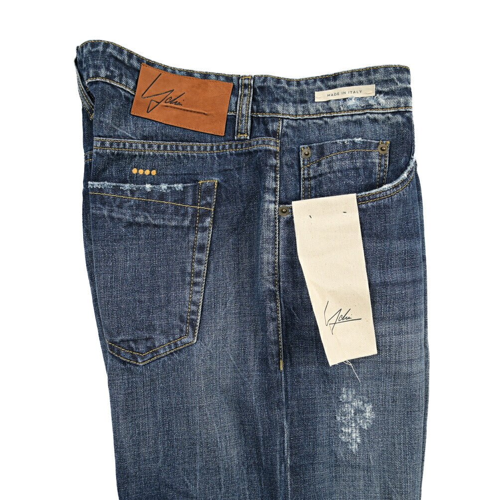 SUMMER SALE｜YCHAI “ROBUSTO” コットン100%デニム テーパードジーンズ / ダメージ加工 / TAPERED FIT ブルー(BLU) 33 | GUARDAROBA MILANO OFFICIAL STORE