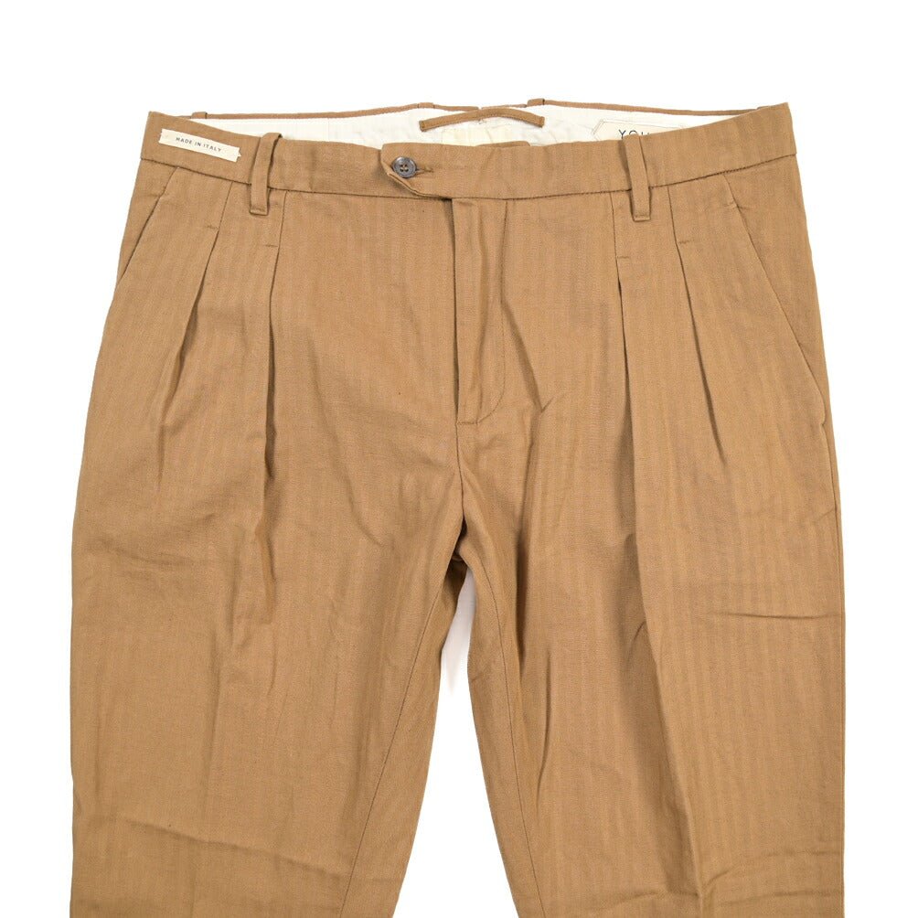 SUMMER SALE｜YCHAI “ROBUSTO” リネン混コットン ツータックパンツ ブラウン（NOCE） 33 | GUARDAROBA MILANO OFFICIAL STORE