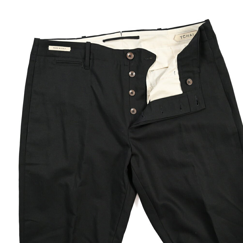 SUMMER SALE｜YCHAI “ROBUSTO” リネン混コットン ノータックパンツ / TAPERED FIT ブラック(NERO) 33 | GUARDAROBA MILANO OFFICIAL STORE