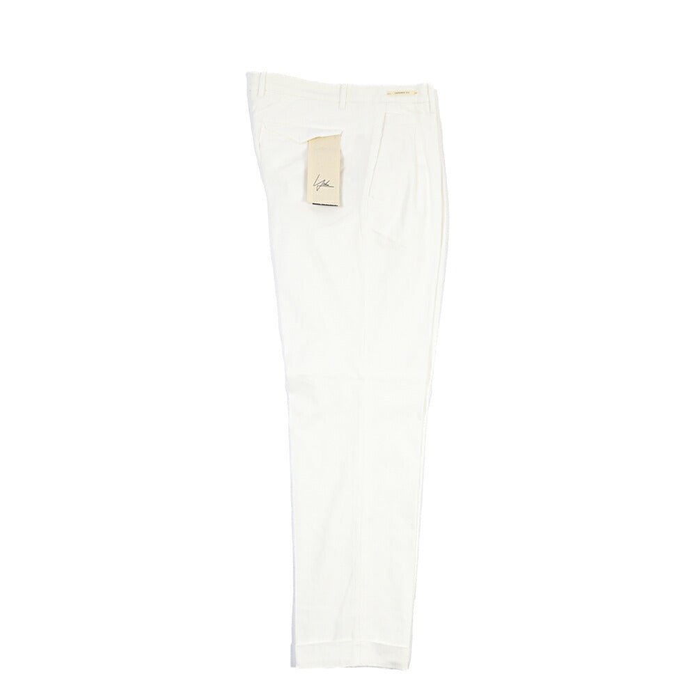 SUMMER SALE｜YCHAI “ROBUSTO” リネン混コットン ツータックパンツ / TAPERED FIT ホワイト(BIANCO) 30 | GUARDAROBA MILANO OFFICIAL STORE