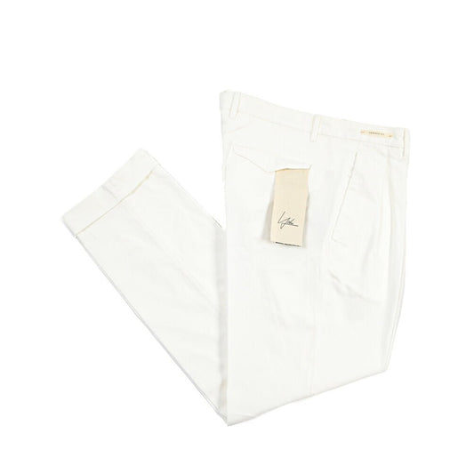 SUMMER SALE｜YCHAI “ROBUSTO” リネン混コットン ツータックパンツ / TAPERED FIT ホワイト(BIANCO) 30 | GUARDAROBA MILANO OFFICIAL STORE