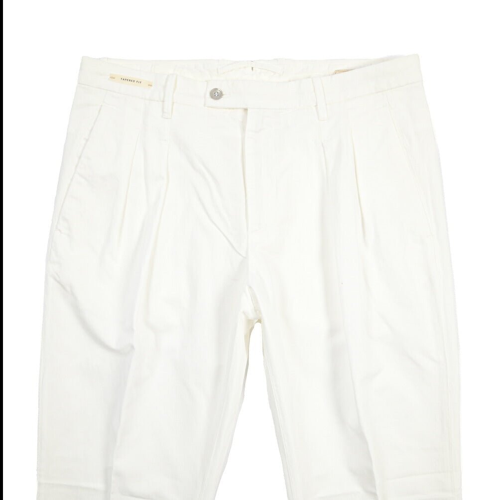 SUMMER SALE｜YCHAI “ROBUSTO” リネン混コットン ツータックパンツ / TAPERED FIT ホワイト(BIANCO) 30 | GUARDAROBA MILANO OFFICIAL STORE