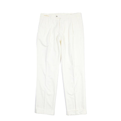 SUMMER SALE｜YCHAI “ROBUSTO” リネン混コットン ツータックパンツ / TAPERED FIT ホワイト(BIANCO) 30 | GUARDAROBA MILANO OFFICIAL STORE