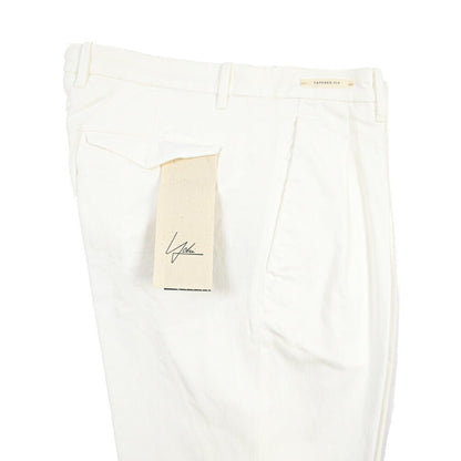 SUMMER SALE｜YCHAI “ROBUSTO” リネン混コットン ツータックパンツ / TAPERED FIT ホワイト(BIANCO) 30 | GUARDAROBA MILANO OFFICIAL STORE