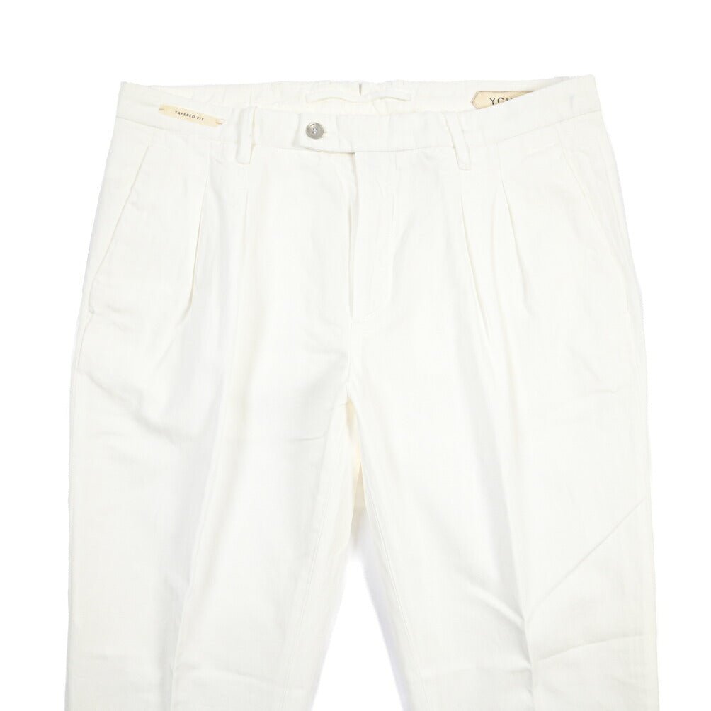 SUMMER SALE｜YCHAI “ROBUSTO” リネン混コットン ツータックヘリンボーンパンツ / TAPERED FIT ホワイト(BIANCO) 32 | GUARDAROBA MILANO OFFICIAL STORE