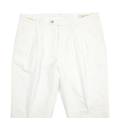 SUMMER SALE｜YCHAI “ROBUSTO” リネン混コットン ツータックヘリンボーンパンツ / TAPERED FIT ホワイト(BIANCO) 32 | GUARDAROBA MILANO OFFICIAL STORE