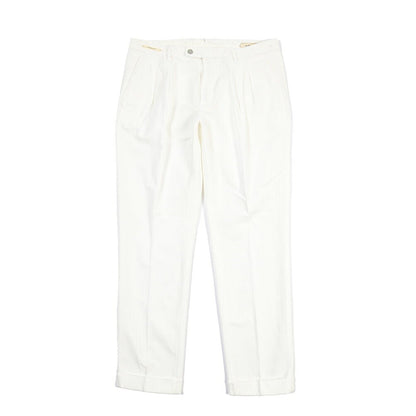 SUMMER SALE｜YCHAI “ROBUSTO” リネン混コットン ツータックヘリンボーンパンツ / TAPERED FIT ホワイト(BIANCO) 32 | GUARDAROBA MILANO OFFICIAL STORE