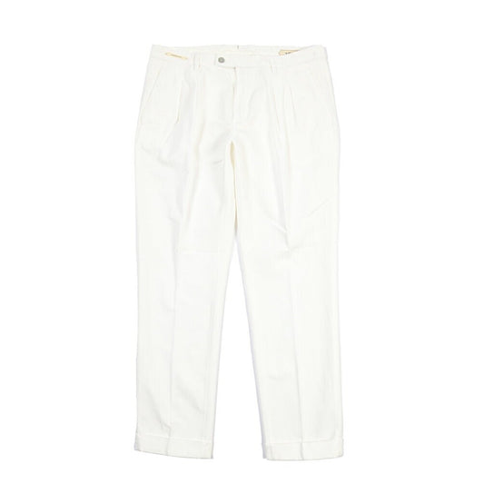 SUMMER SALE｜YCHAI “ROBUSTO” リネン混コットン ツータックヘリンボーンパンツ / TAPERED FIT ホワイト(BIANCO) 32 | GUARDAROBA MILANO OFFICIAL STORE