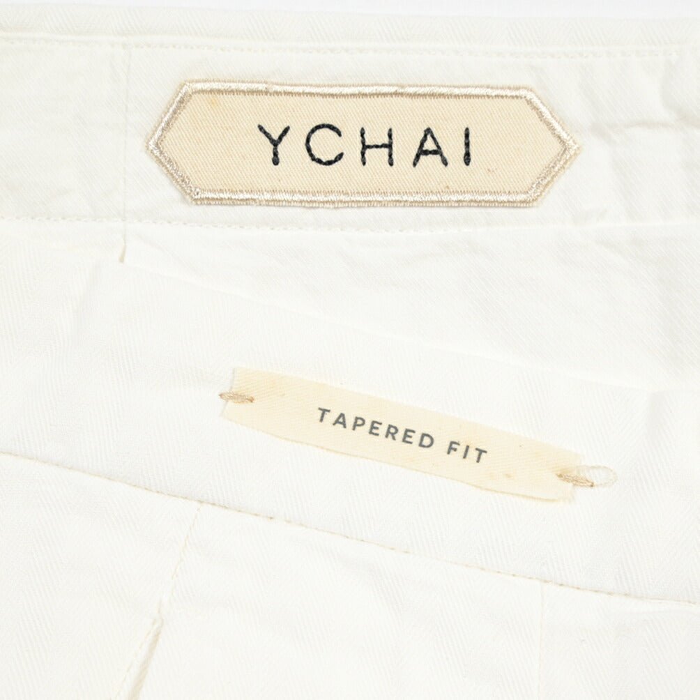SUMMER SALE｜YCHAI “ROBUSTO” リネン混コットン ツータックヘリンボーンパンツ / TAPERED FIT ホワイト(BIANCO) 32 | GUARDAROBA MILANO OFFICIAL STORE