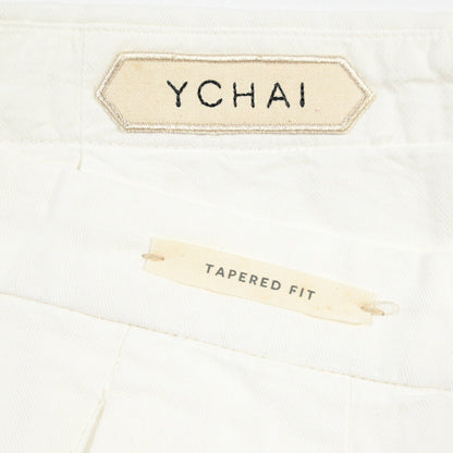 SUMMER SALE｜YCHAI “ROBUSTO” リネン混コットン ツータックヘリンボーンパンツ / TAPERED FIT ホワイト(BIANCO) 32 | GUARDAROBA MILANO OFFICIAL STORE