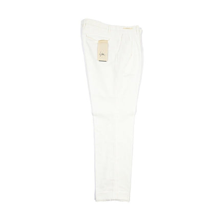 SUMMER SALE｜YCHAI “ROBUSTO” リネン混コットン ツータックヘリンボーンパンツ / TAPERED FIT ホワイト(BIANCO) 32 | GUARDAROBA MILANO OFFICIAL STORE