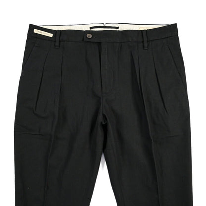 SUMMER SALE｜YCHAI “ROBUSTO” リネン混コットン ツータックパンツ / TAPERED FIT ブラック(NERO) 33 | GUARDAROBA MILANO OFFICIAL STORE