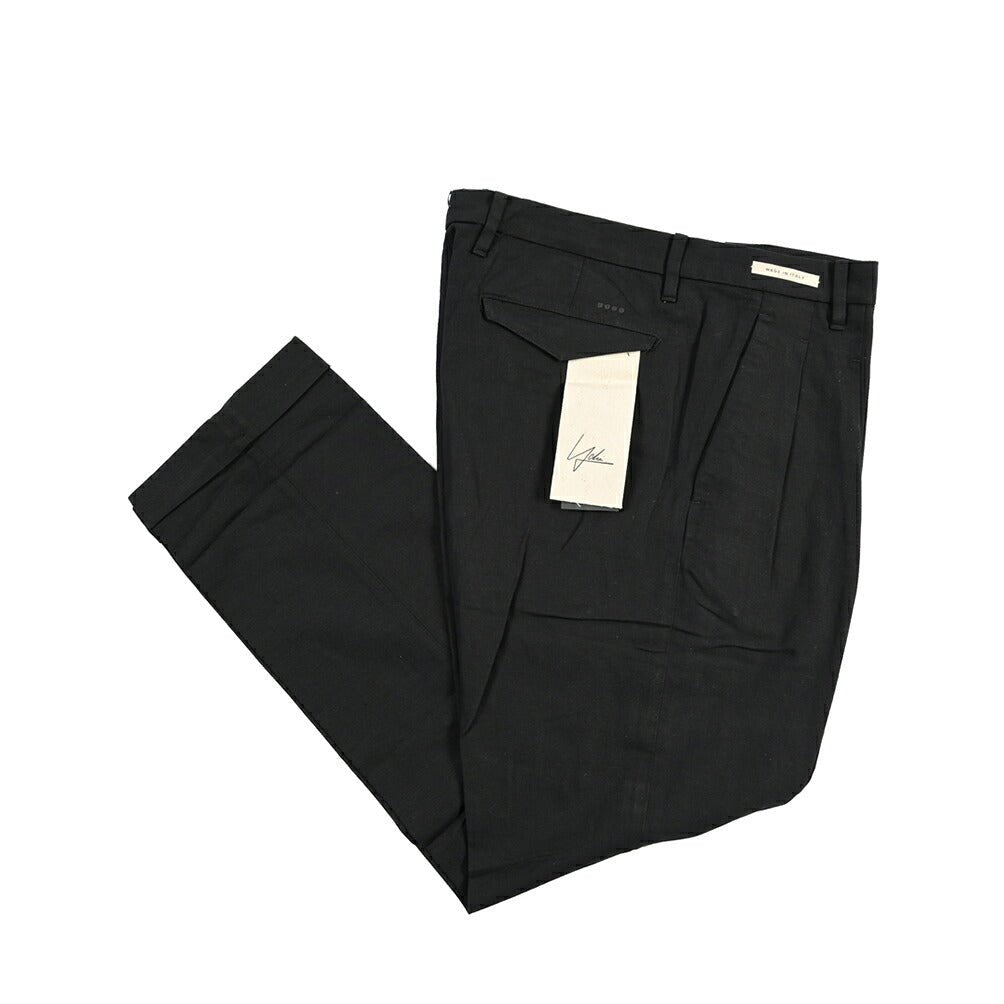 SUMMER SALE｜YCHAI “ROBUSTO” リネン混コットン ツータックパンツ / TAPERED FIT ブラック(NERO) 33 | GUARDAROBA MILANO OFFICIAL STORE
