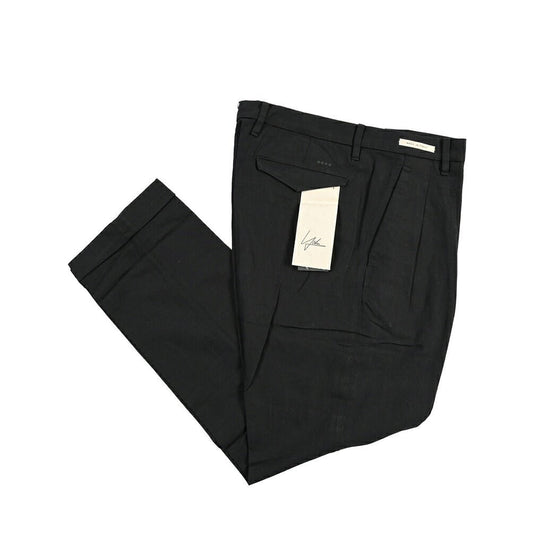 SUMMER SALE｜YCHAI “ROBUSTO” リネン混コットン ツータックパンツ / TAPERED FIT ブラック(NERO) 33 | GUARDAROBA MILANO OFFICIAL STORE