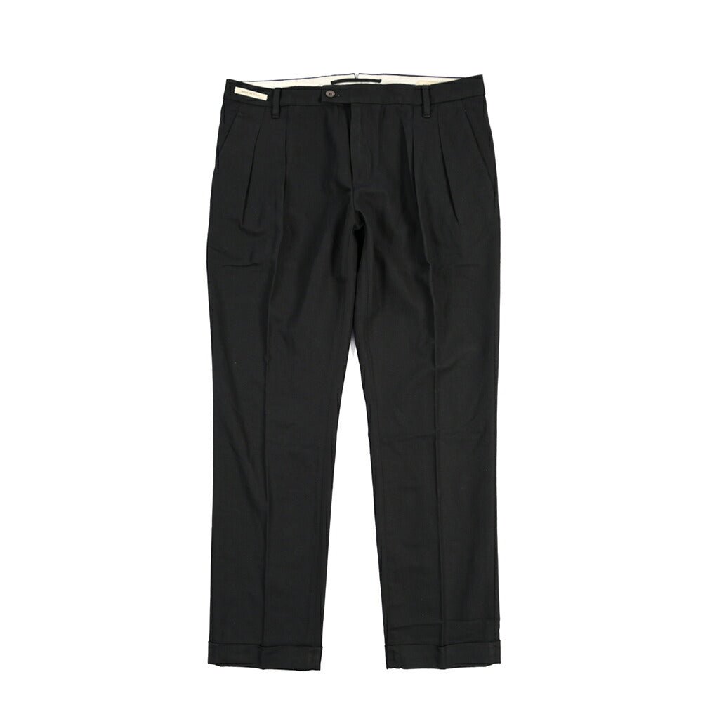 SUMMER SALE｜YCHAI “ROBUSTO” リネン混コットン ツータックパンツ / TAPERED FIT ブラック(NERO) 33 | GUARDAROBA MILANO OFFICIAL STORE