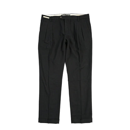 SUMMER SALE｜YCHAI “ROBUSTO” リネン混コットン ツータックパンツ / TAPERED FIT ブラック(NERO) 33 | GUARDAROBA MILANO OFFICIAL STORE