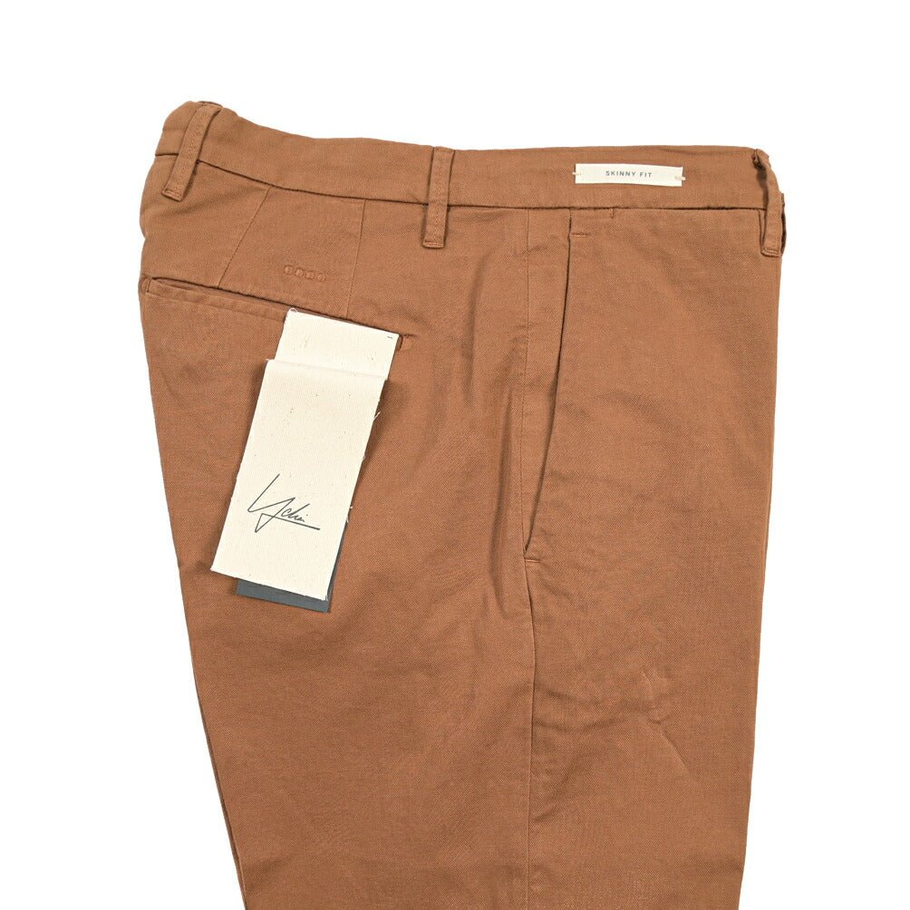 YCHAI “PANATELA” リネン混コットン ノータックパンツ / SKINNY FIT ブラウン(COGNAC) 30 | GUARDAROBA MILANO OFFICIAL STORE