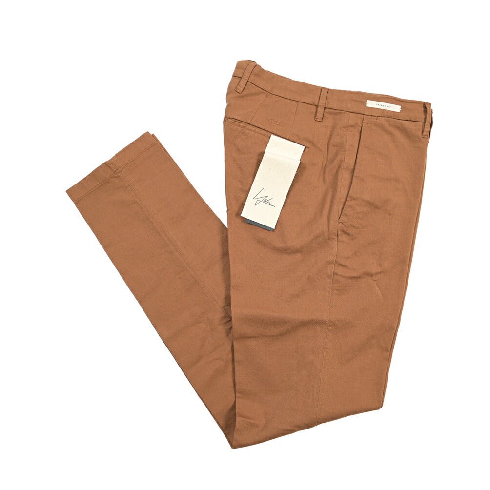 YCHAI “PANATELA” リネン混コットン ノータックパンツ / SKINNY FIT ブラウン(COGNAC) 30 | GUARDAROBA MILANO OFFICIAL STORE
