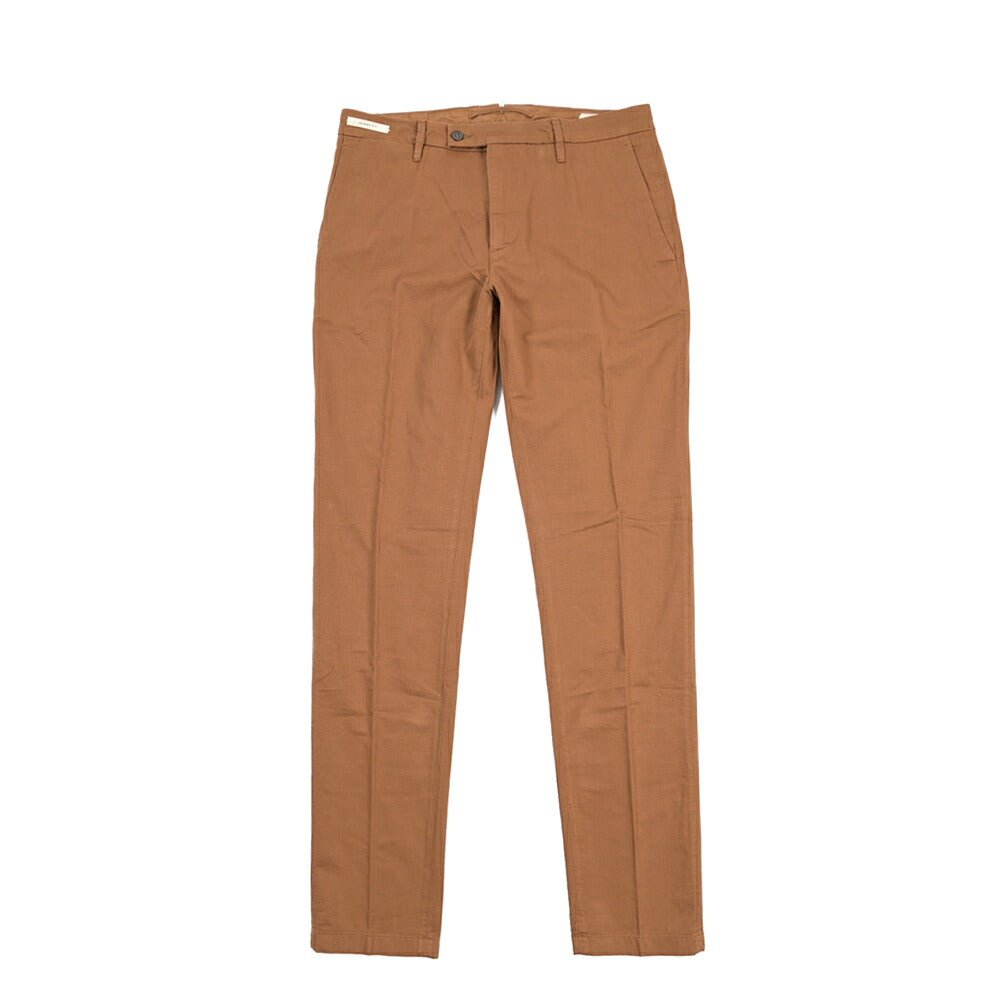 YCHAI “PANATELA” リネン混コットン ノータックパンツ / SKINNY FIT ブラウン(COGNAC) 30 | GUARDAROBA MILANO OFFICIAL STORE