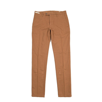 YCHAI “PANATELA” リネン混コットン ノータックパンツ / SKINNY FIT ブラウン(COGNAC) 30 | GUARDAROBA MILANO OFFICIAL STORE