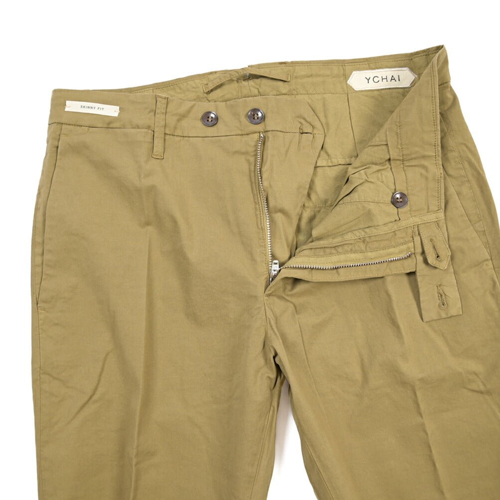 YCHAI “PANATELA” ストレッチコットン ノータックチノパンツ / SKINNY FIT カーキグリーン(SENAPE) 30 | GUARDAROBA MILANO OFFICIAL STORE