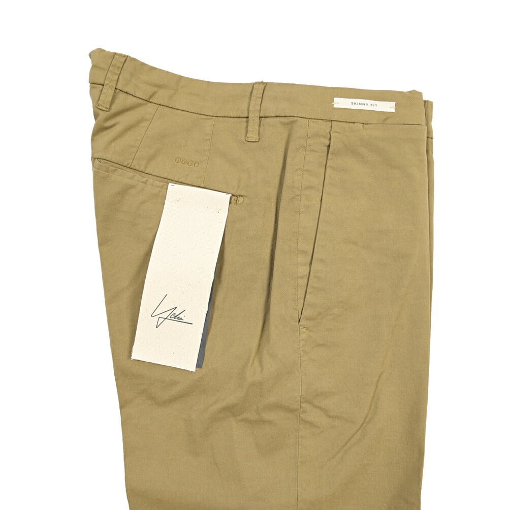 YCHAI “PANATELA” ストレッチコットン ノータックチノパンツ / SKINNY FIT カーキグリーン(SENAPE) 30 | GUARDAROBA MILANO OFFICIAL STORE