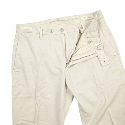 YCHAI “PANATELA” リネン混コットン ノータックストレッチパンツ / SKINNY FIT ライトグレー(STUCCO) 29 | GUARDAROBA MILANO OFFICIAL STORE
