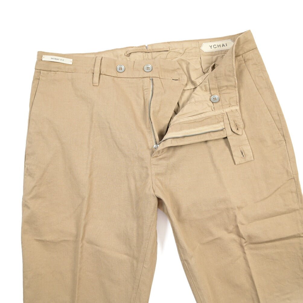 YCHAI “PANATELA” リネン混コットン ノータックストレッチパンツ / SKINNY FIT ベージュ(BEIGE) 32 | GUARDAROBA MILANO OFFICIAL STORE