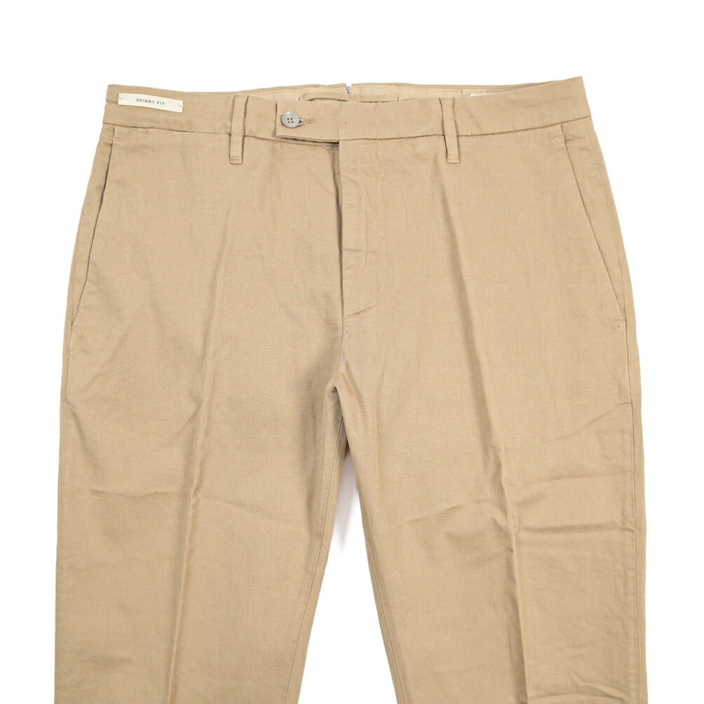 YCHAI “PANATELA” リネン混コットン ノータックストレッチパンツ / SKINNY FIT ベージュ(BEIGE) 32 | GUARDAROBA MILANO OFFICIAL STORE