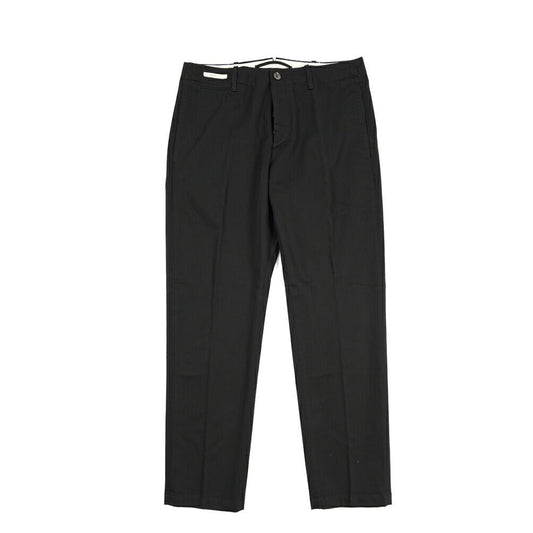 YCHAI “ROBUSTO” コットン100% ノータックチノパンツ / TAPERED FIT ブラック(NERO) 28 | GUARDAROBA MILANO OFFICIAL STORE