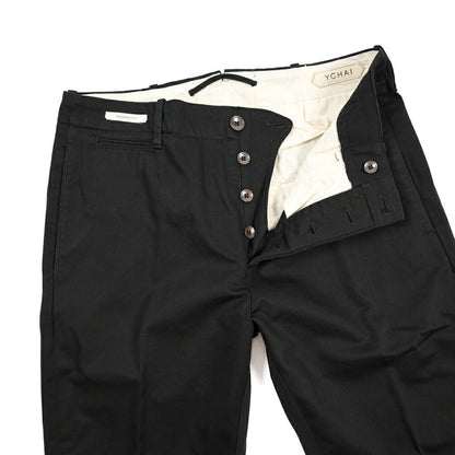YCHAI “ROBUSTO” コットン100% ノータックチノパンツ / TAPERED FIT ブラック(NERO) 28 | GUARDAROBA MILANO OFFICIAL STORE