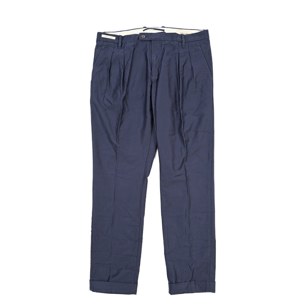 YCHAI “ROBUSTO” コットン100% ツータックチノパンツ / TAPERED FIT ネイビー(BLU) 33 | GUARDAROBA MILANO OFFICIAL STORE
