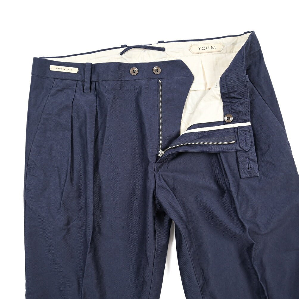 YCHAI “ROBUSTO” コットン100% ツータックチノパンツ / TAPERED FIT ネイビー(BLU) 33 | GUARDAROBA MILANO OFFICIAL STORE