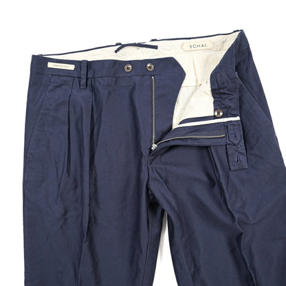 YCHAI “ROBUSTO” コットン100% ツータックチノパンツ / TAPERED FIT ネイビー(BLU) 33 | GUARDAROBA MILANO OFFICIAL STORE