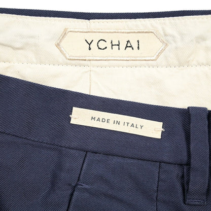 YCHAI “ROBUSTO” コットン100% ツータックチノパンツ / TAPERED FIT ネイビー(BLU) 33 | GUARDAROBA MILANO OFFICIAL STORE