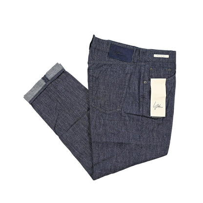 YCHAI “ROBUSTO” コットン100% ノータックデニムスラックス(デニスラ) / TAPERED FIT ネイビー(INDIGO) 32 | GUARDAROBA MILANO OFFICIAL STORE